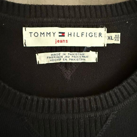 Retro Tommy Hilfiger Short Sleeve Top Logo Tape Sweater Knit Y2K Blokette Sz XL - Picture 7 of 13